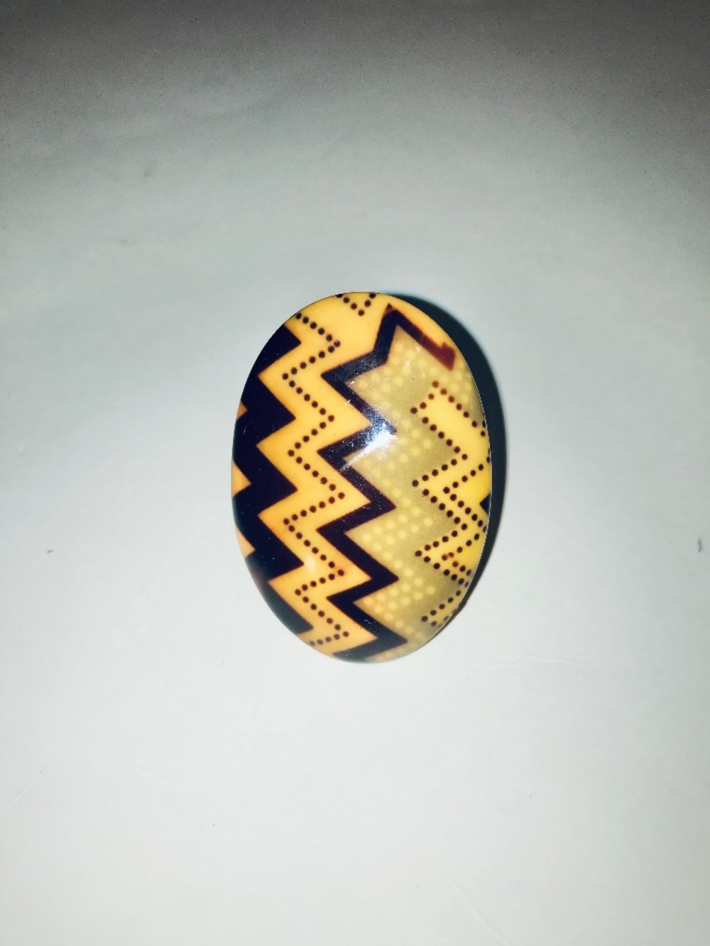 Vintage Mustard Yellow Zig Zag Statement Ring Retro Geometric Size 7 Brown